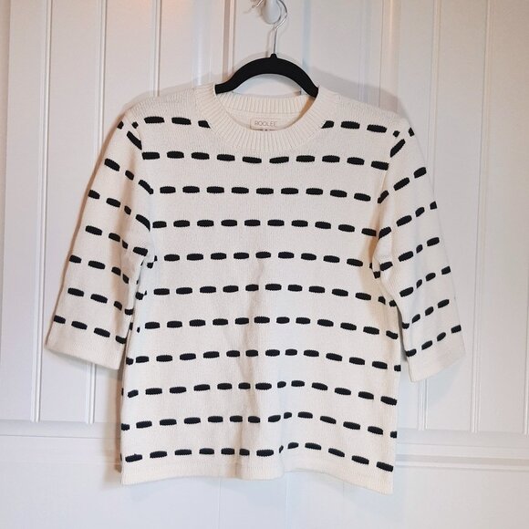 Roolee Sweaters - Roolee Cream & Black Dash Stripe Short Sleeve Boxy Sweater SZ S